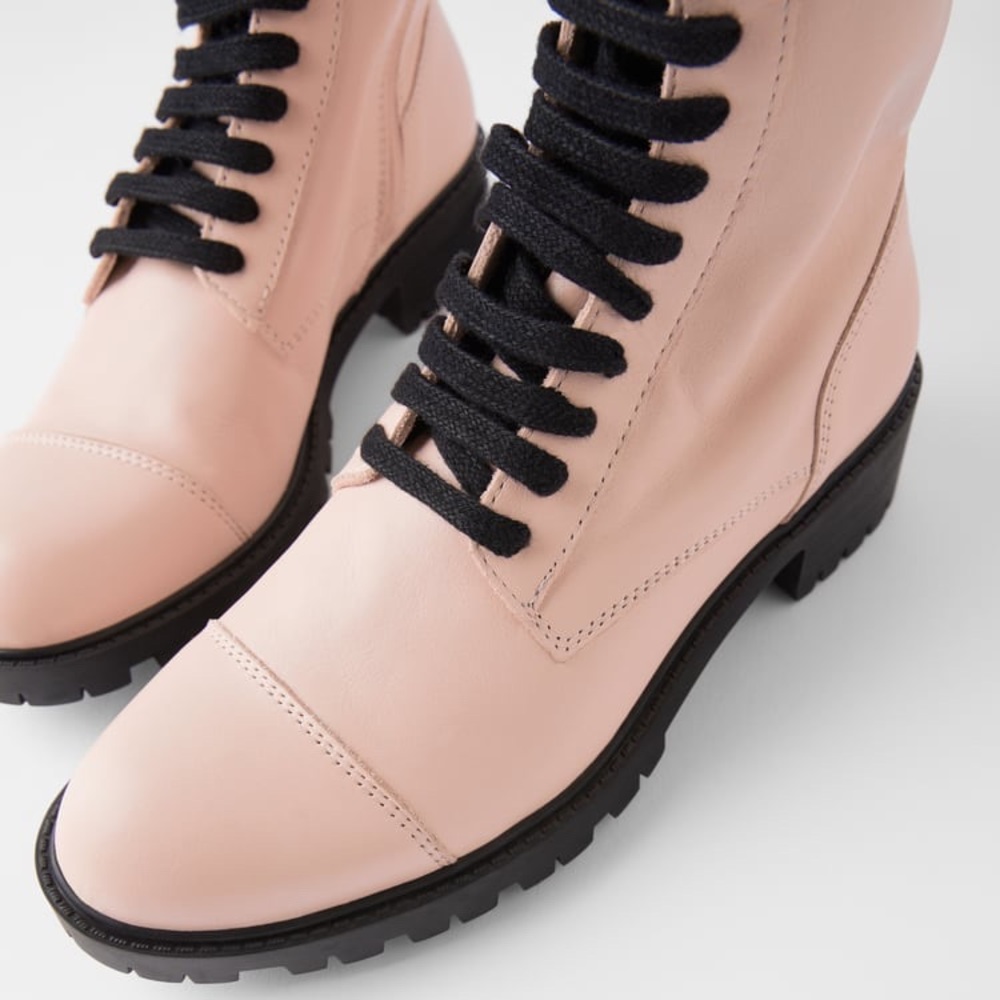 ZARA BLOGGERS FAV 100% LEATHER LACE UP PINK ANKLE BOOTS BRAND NEW WITH TAGS - Picture 5 of 11